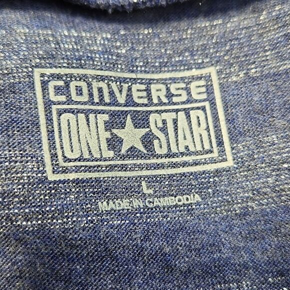 🔺️Converse Blue & Metallic Silver Striped Cowl Neck Sleeveless Top Large - Picture 7 of 9